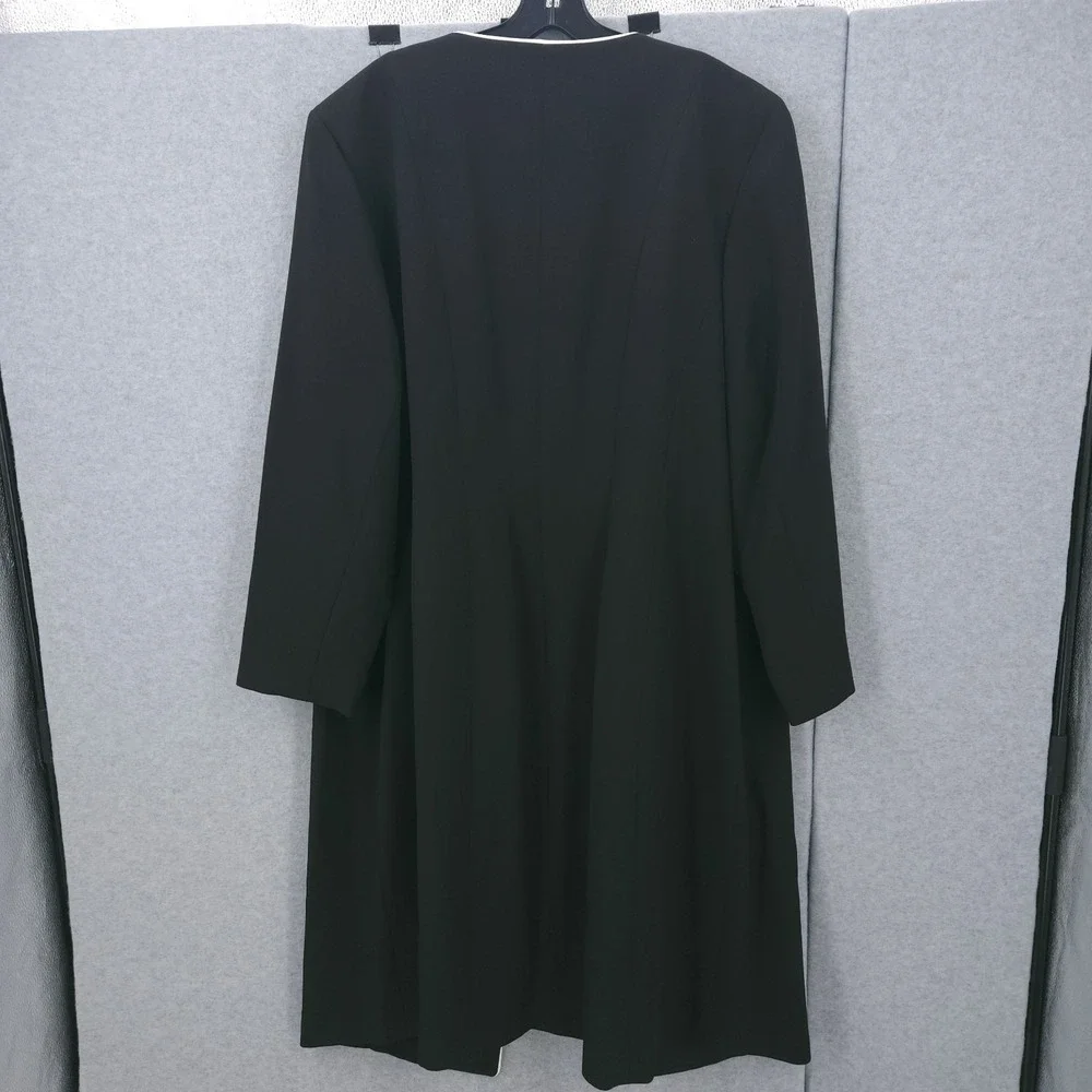 Kasper Stretch Crepe Piping Trim Long Open Front Black Jacket Womens Size‎ 20W